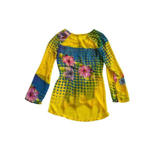 READ Kim Lai Silk Floral Sheer Button Down Long Sleeve Blouse Womens XS Small - Picture 2 of 16